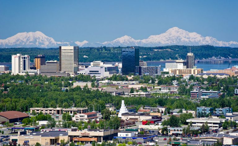 alaska anchorage skyline and mountains at