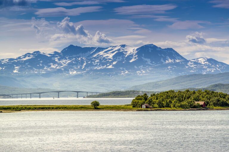 norway gisund bridge against mountain backdrop senja astk