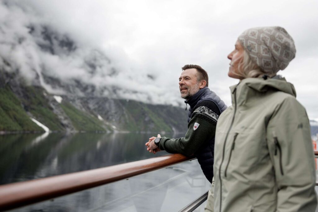 norway geirangerfjord admiring the view from deck havila