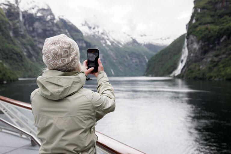 norway geirangerfjord photographing the view from deck havila