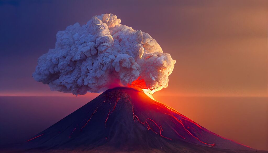 Picture of the Surtsey volcano in Iceland erupting with cloud of smoke