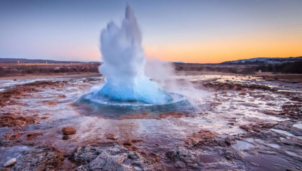 Geysir erupting in Iceland